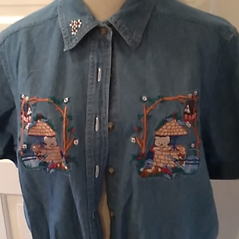 Just My Size 14W denim embroidered shirt bears 🐻 - Picture 2 of 6